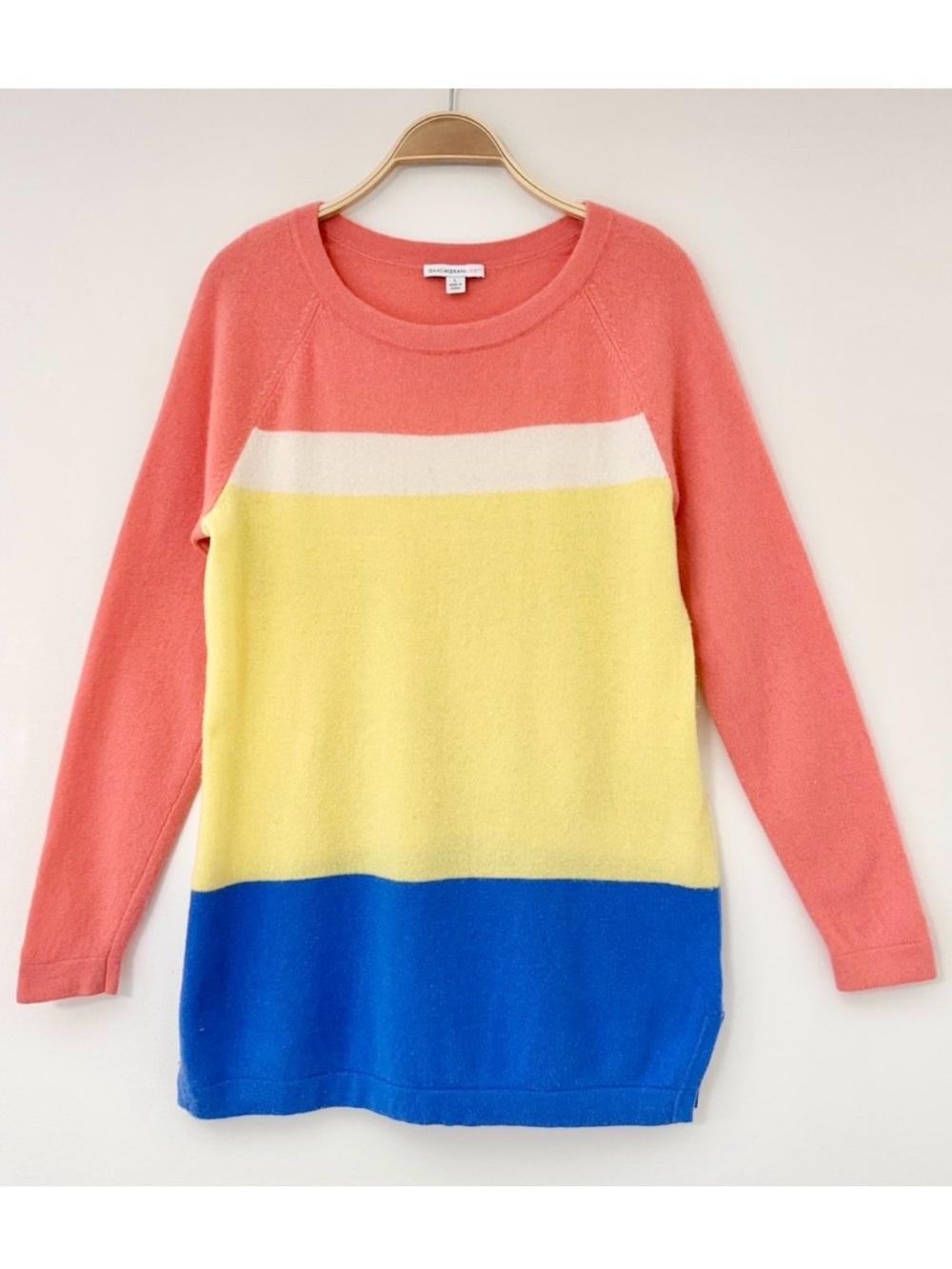 Isaac Mizrahi 100% Cashmere LonglineTunic Sweater Sorbet Colorblock, Size L